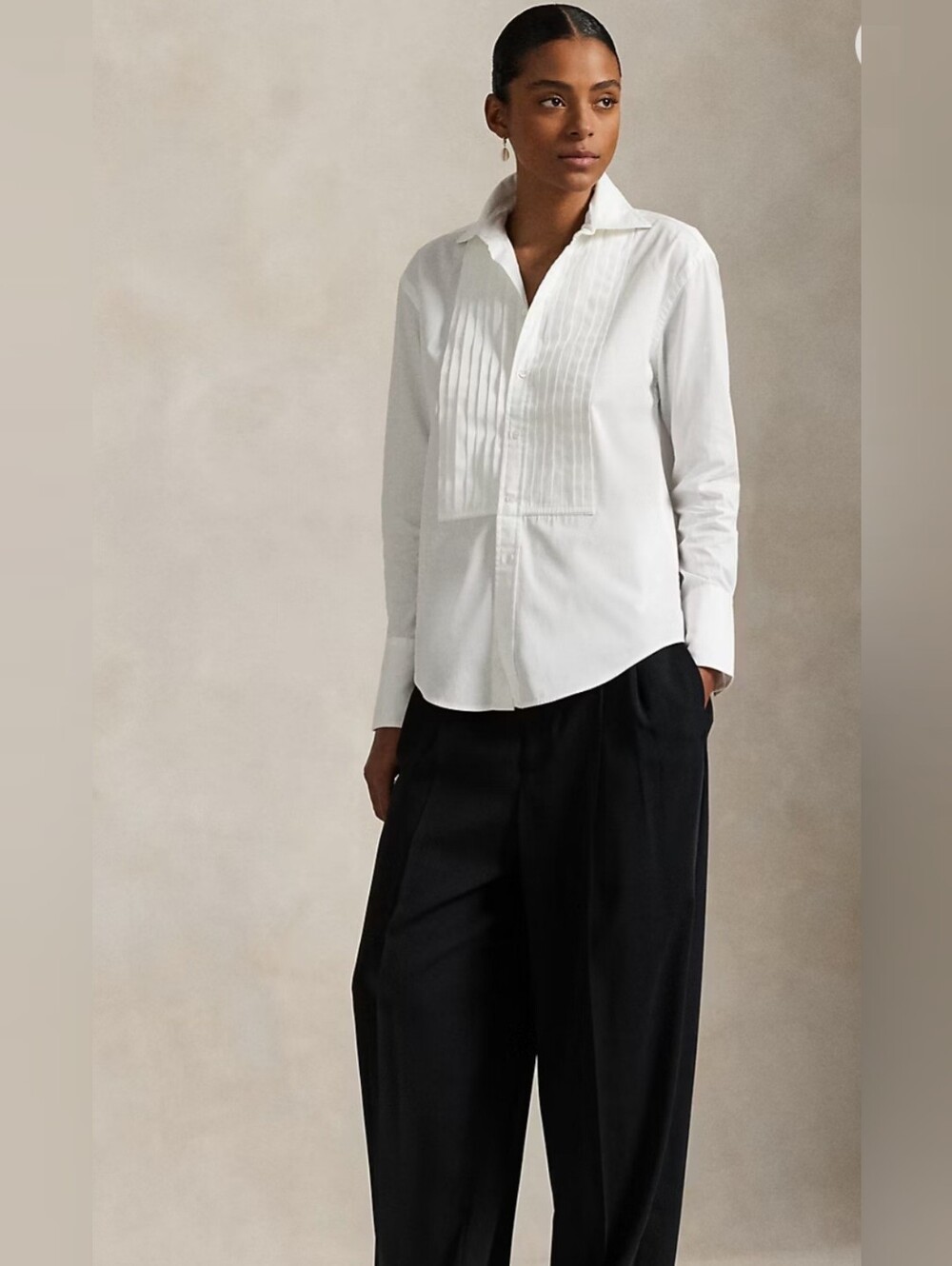Lauren Ralph Lauren White Pleated Bib Button-Down Cotton Tuxedo Shirt 1X